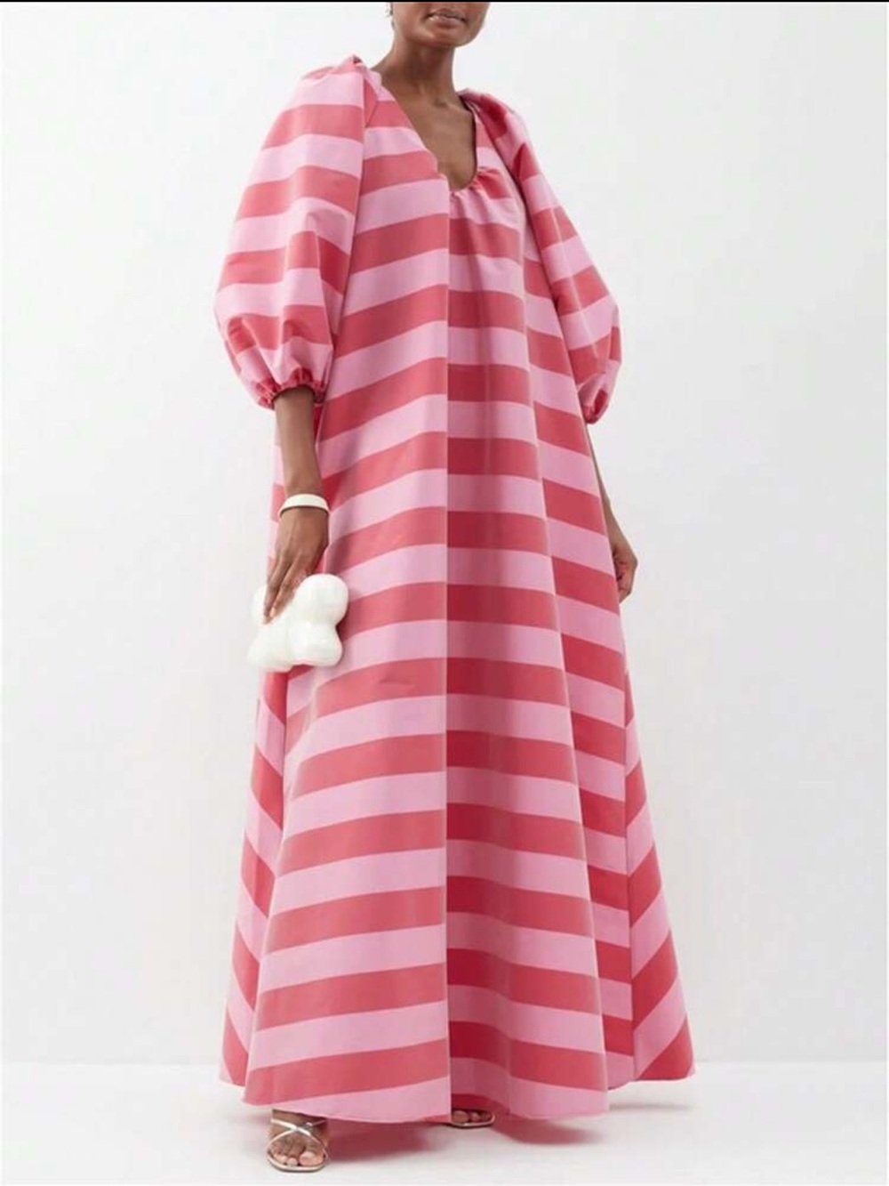 Striped Pink Maxi Dress with Balloon Sleeves